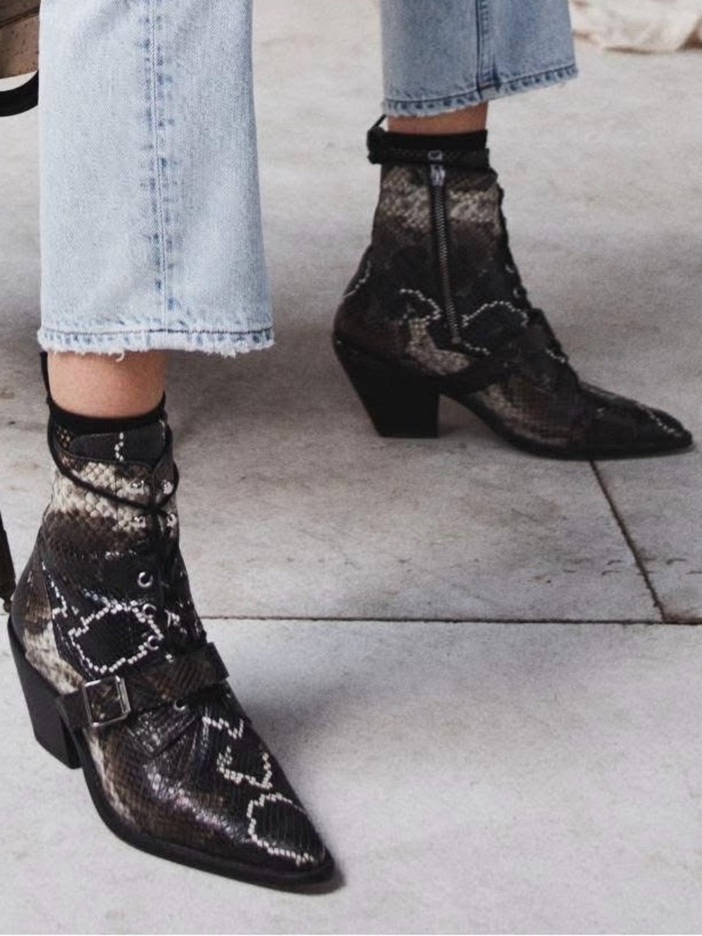 Brand New! Gorgeous snakeskin print leather western zip boots. All Saints - Picture 5 of 6